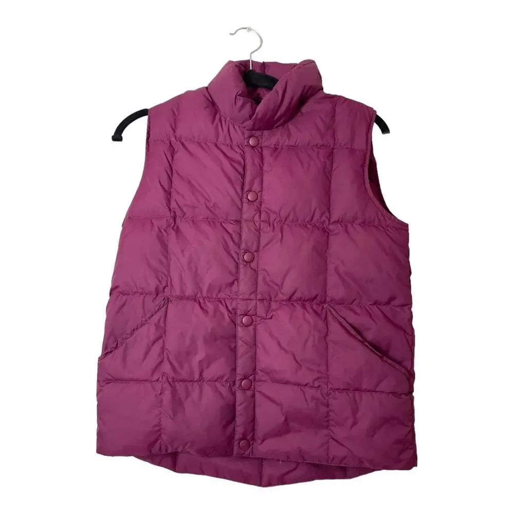 Lands End Girls Medium 10-12 Down Puffer Vest Pockets Outerwear Eggplant Purple
